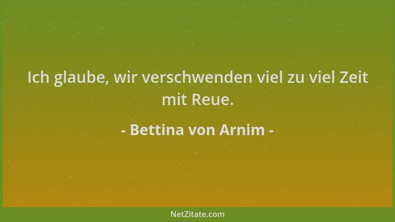 Bettina von Arnim - Ich glaube, wir verschwenden viel zu viel Zeit mit Reue....