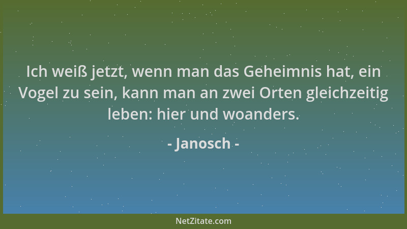 Janosch - Ich weiß jetzt, wenn man das Geheimnis hat, ein Vogel zu sein, kann man an zwei Orten gleichzeitig leben: hier un...