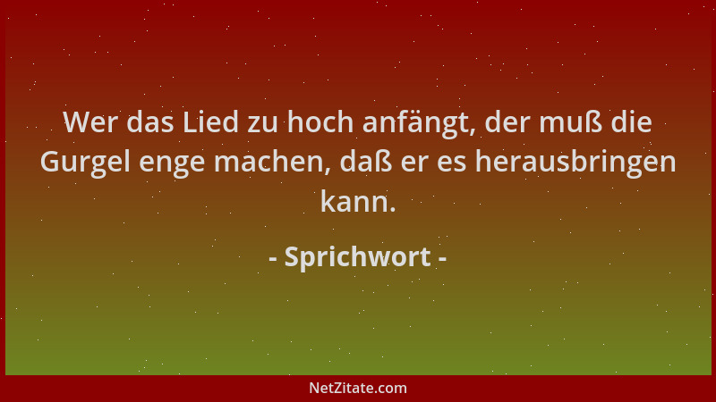 Sprichwort - Wer das Lied zu hoch anfängt, der muß die Gurgel enge machen, daß er es herausbringen kann....