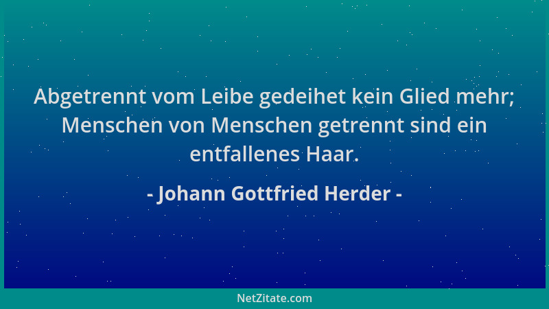 Johann Gottfried Herder - Abgetrennt vom Leibe gedeihet kein Glied mehr; Menschen von Menschen getrennt sind ein entfallene...