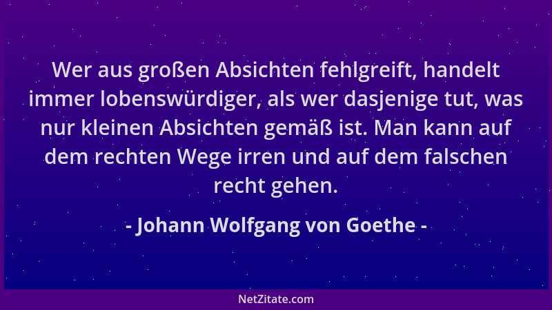 Johann Wolfgang von Goethe - Wer aus großen Absichten fehlgreift, handelt immer lobenswürdiger, als wer dasjenige tut, was...