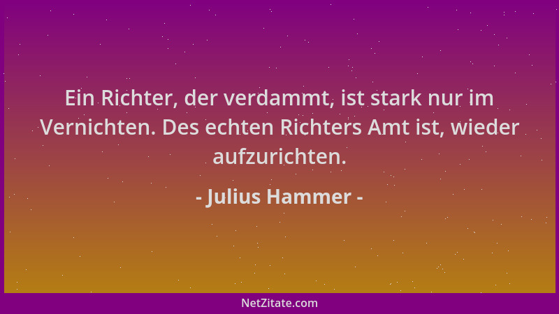 Julius Hammer - Ein Richter, der verdammt, ist stark nur im Vernichten. Des echten Richters Amt ist, wieder aufzurichten....