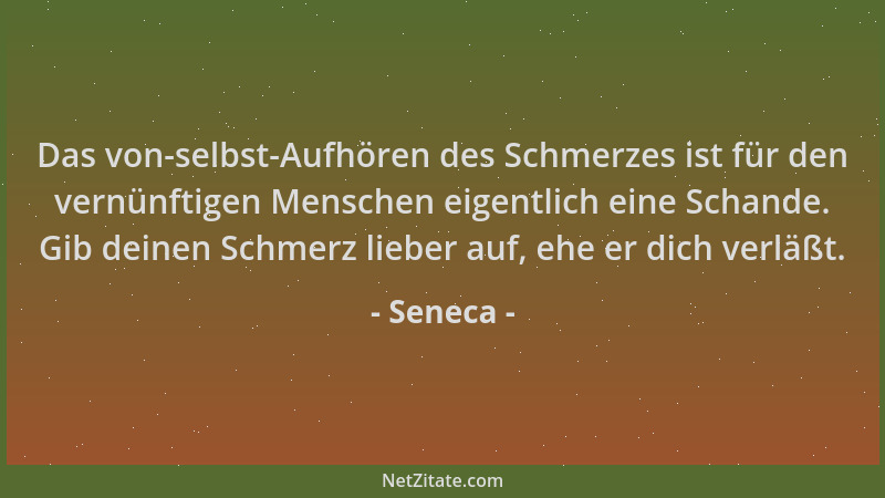 Seneca - Das von-selbst-Aufhören des Schmerzes ist für den vernünftigen Menschen eigentlich eine Schande. Gib deinen Schmer...