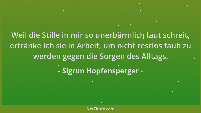 Sigrun Hopfensperger - Weil die Stille in mir so unerbärmlich laut schreit, ertränke ich sie in Arbeit, um nicht restlos ta...