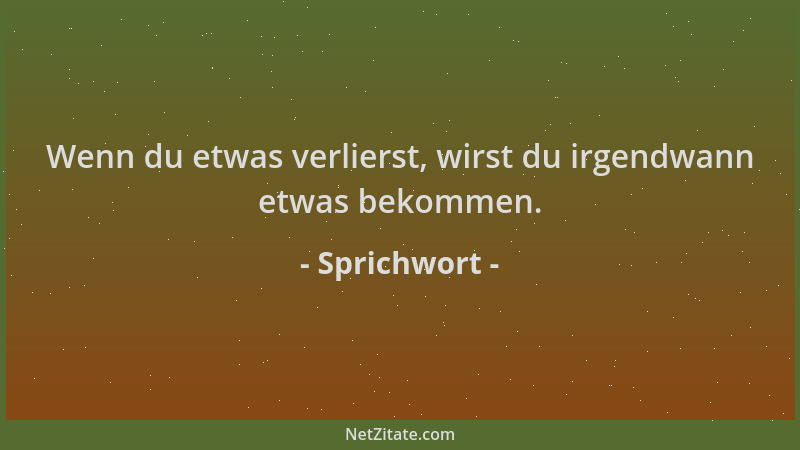 Sprichwort - Wenn du etwas verlierst, wirst du irgendwann etwas bekommen....