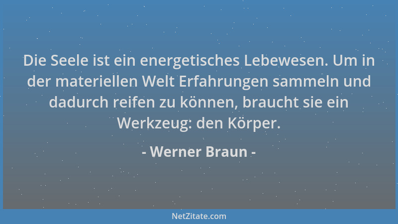 Werner Braun - Die Seele ist ein energetisches Lebewesen. Um in der materiellen Welt Erfahrungen sammeln und dadurch reifen...