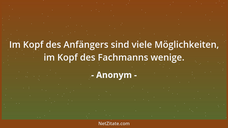 Anonym - Im Kopf des Anfängers sind viele Möglichkeiten, im Kopf des Fachmanns wenige....
