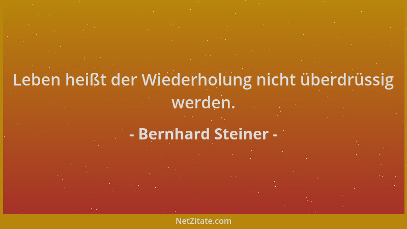 Bernhard Steiner - Leben heißt der Wiederholung nicht überdrüssig werden....