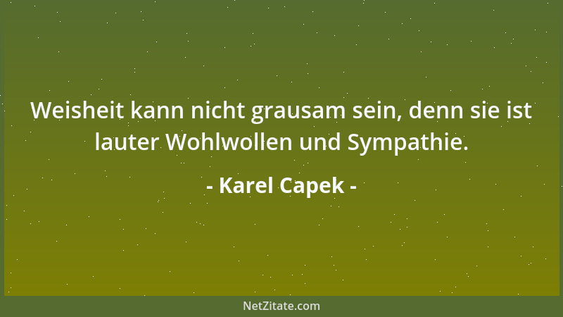 Karel Capek - Weisheit kann nicht grausam sein, denn sie ist lauter Wohlwollen und Sympathie....