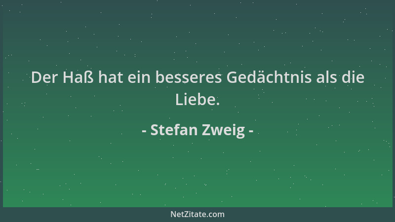 Stefan Zweig - Der Haß hat ein besseres Gedächtnis als die Liebe....