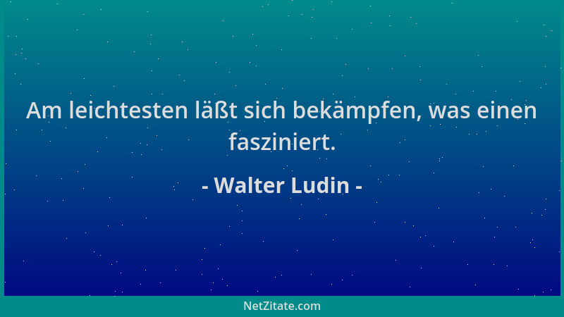 Walter Ludin - Am leichtesten läßt sich bekämpfen, was einen fasziniert....