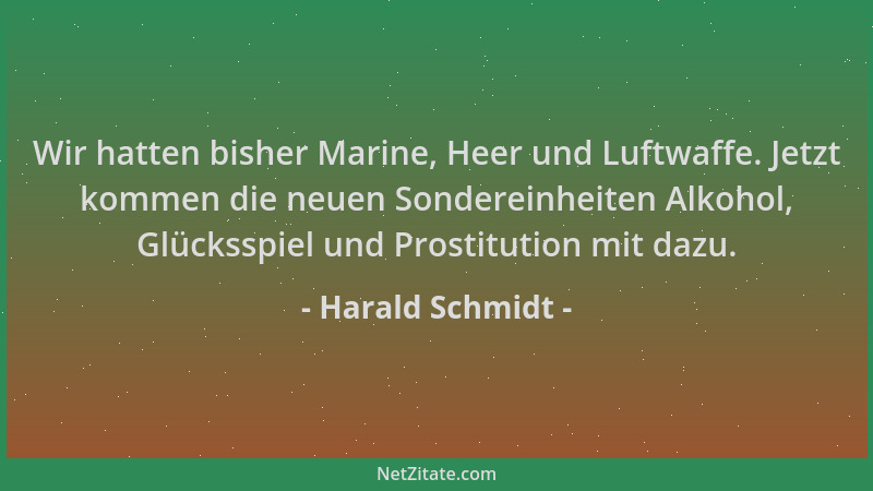 Harald Schmidt - Wir hatten bisher Marine, Heer und Luftwaffe. Jetzt kommen die neuen Sondereinheiten Alkohol, Glücksspiel...