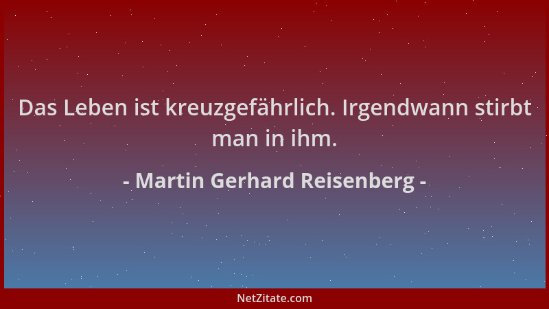 Martin Gerhard Reisenberg - Das Leben ist kreuzgefährlich. Irgendwann stirbt man in ihm....