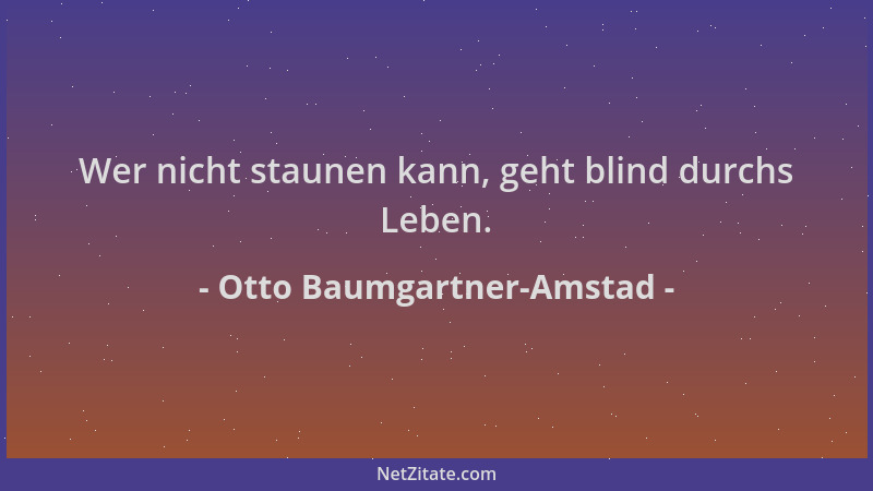 Otto Baumgartner-Amstad - Wer nicht staunen kann, geht blind durchs Leben....