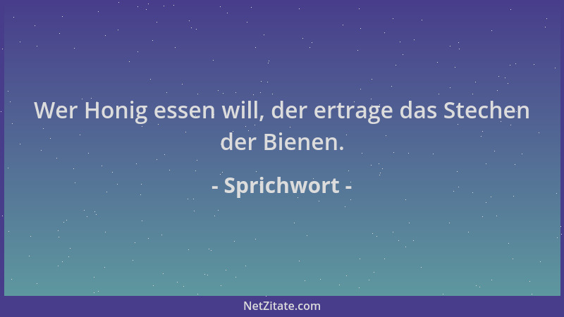 Sprichwort - Wer Honig essen will, der ertrage das Stechen der Bienen....