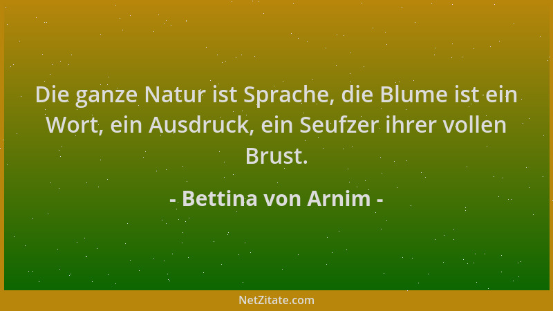 Bettina von Arnim - Die ganze Natur ist Sprache, die Blume ist ein Wort, ein Ausdruck, ein Seufzer ihrer vollen Brust....