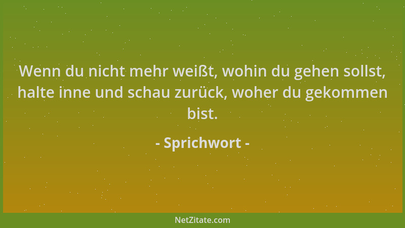 Sprichwort - Wenn du nicht mehr weißt, wohin du gehen sollst, halte inne und schau zurück, woher du gekommen bist....