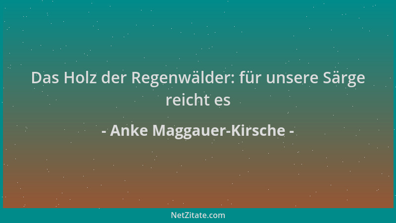 Anke Maggauer-Kirsche - Das Holz der Regenwälder: für unsere Särge reicht es...