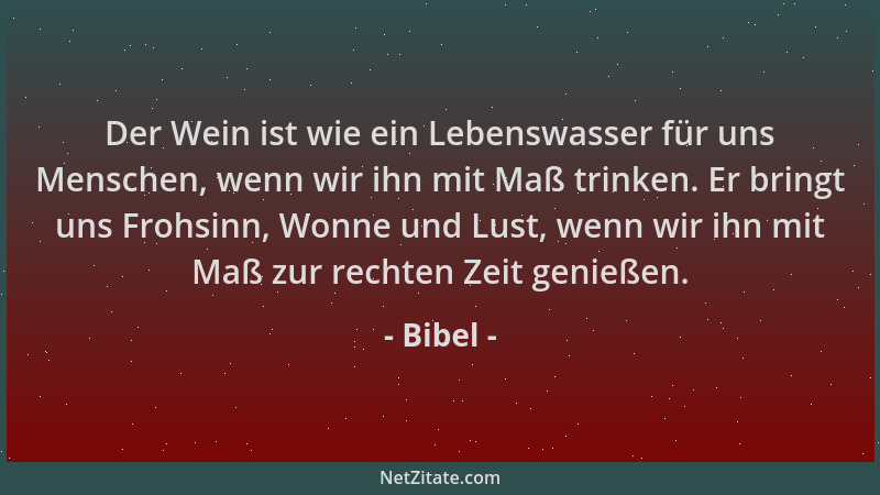 Bibel - Der Wein ist wie ein Lebenswasser für uns Menschen, wenn wir ihn mit Maß trinken. Er bringt uns Frohsinn, Wonne und...
