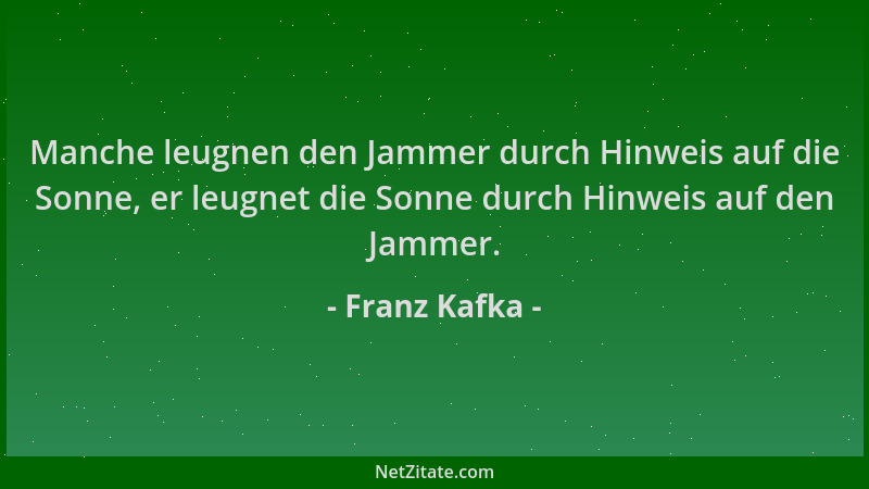 Franz Kafka - Manche leugnen den Jammer durch Hinweis auf die Sonne, er leugnet die Sonne durch Hinweis auf den Jammer....
