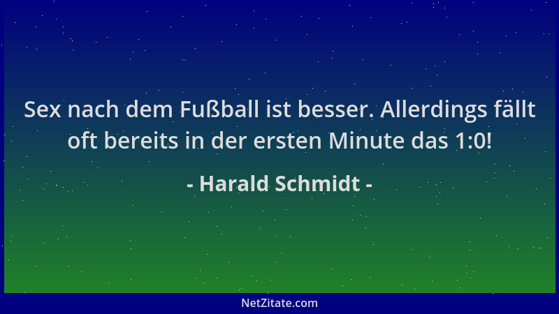 Harald Schmidt - Sex nach dem Fußball ist besser. Allerdings fällt oft bereits in der ersten Minute das 1:0!...