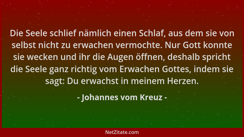 Johannes vom Kreuz - Die Seele schlief nämlich einen Schlaf, aus dem sie von selbst nicht zu erwachen vermochte. Nur Gott k...