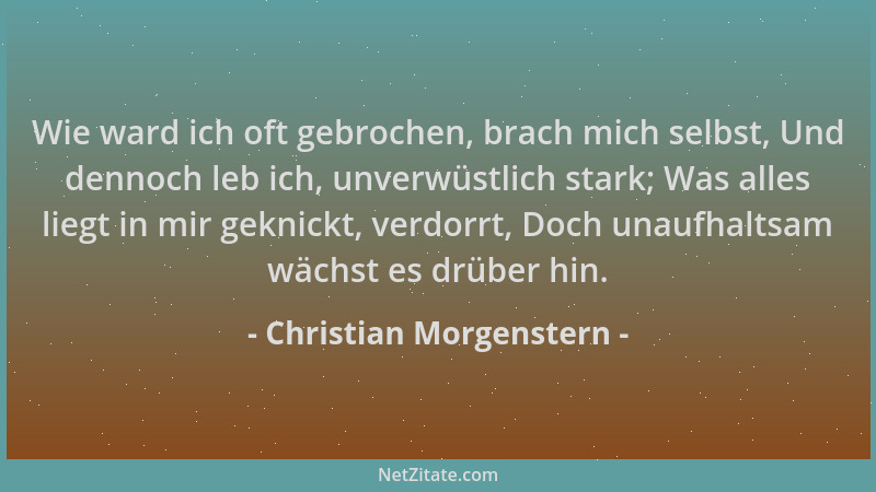 Christian Morgenstern - Wie ward ich oft gebrochen, brach mich selbst, Und dennoch leb ich, unverwüstlich stark; Was alles...