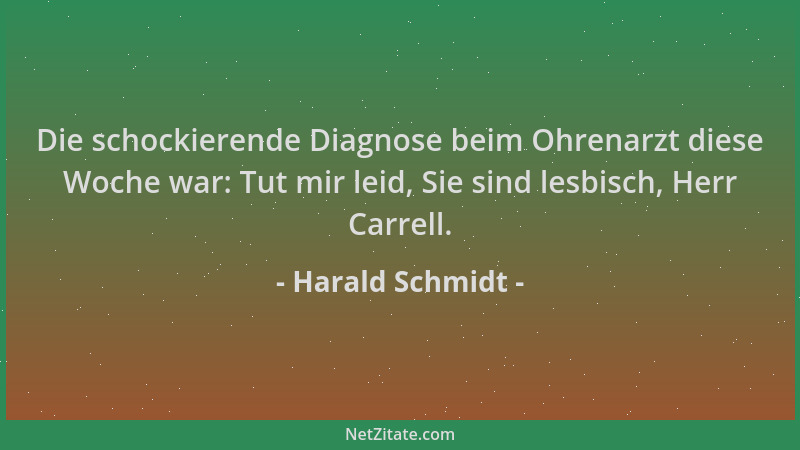Harald Schmidt - Die schockierende Diagnose beim Ohrenarzt diese Woche war: Tut mir leid, Sie sind lesbisch, Herr Carrell....