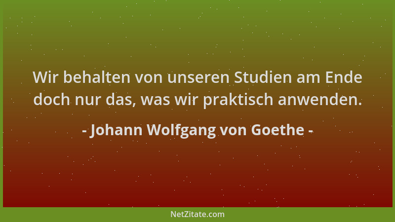 Johann Wolfgang von Goethe - Wir behalten von unseren Studien am Ende doch nur das, was wir praktisch anwenden....