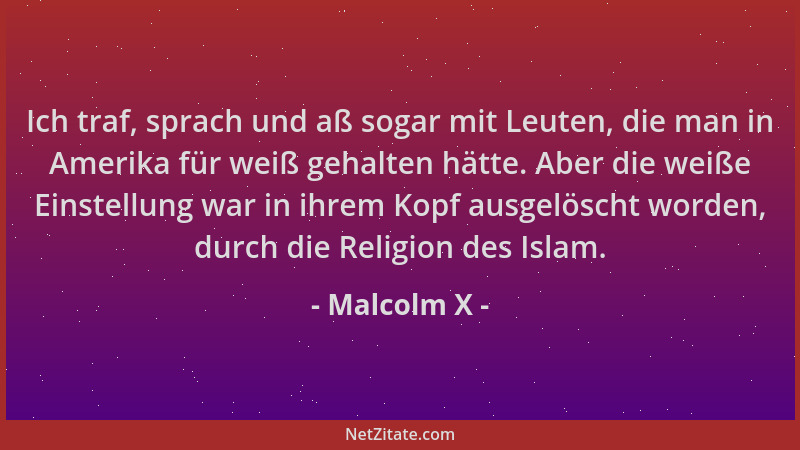 Malcolm X - Ich traf, sprach und aß sogar mit Leuten, die man in Amerika für weiß gehalten hätte. Aber die weiße Einstellun...