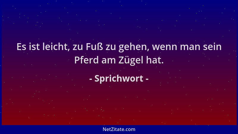 Sprichwort - Es ist leicht, zu Fuß zu gehen, wenn man sein Pferd am Zügel hat....