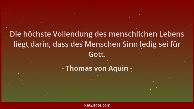 Thomas von Aquin - Die höchste Vollendung des menschlichen Lebens liegt darin, dass des Menschen Sinn ledig sei für Gott....