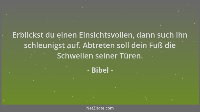 Bibel - Erblickst du einen Einsichtsvollen, dann such ihn schleunigst auf. Abtreten soll dein Fuß die Schwellen seiner Türe...