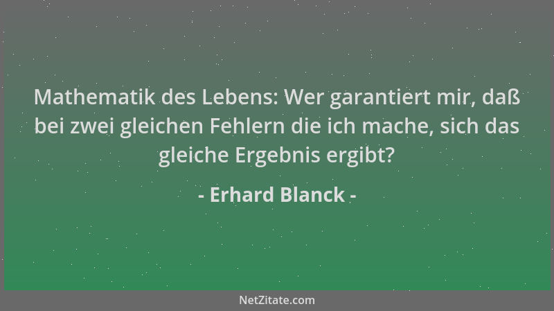 Erhard Blanck - Mathematik des Lebens: Wer garantiert mir, daß bei zwei gleichen Fehlern die ich mache, sich das gleiche Er...