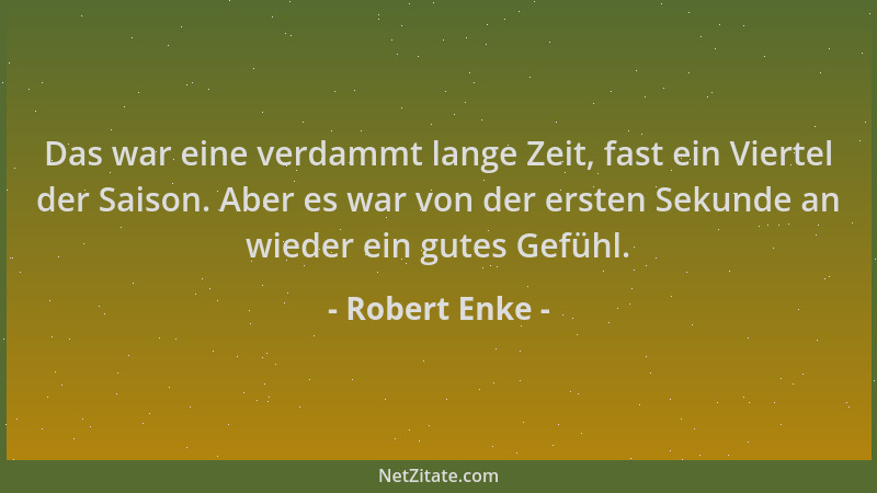 Robert Enke - Das war eine verdammt lange Zeit, fast ein Viertel der Saison. Aber es war von der ersten Sekunde an wieder e...