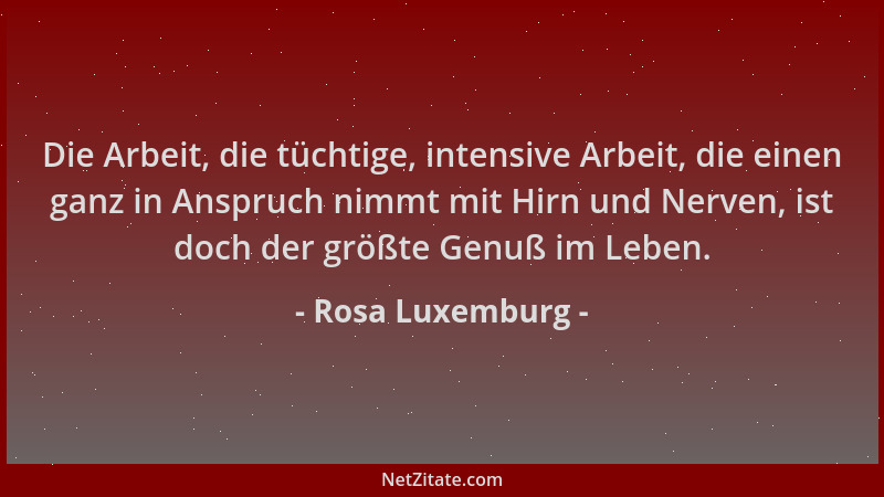Rosa Luxemburg - Die Arbeit, die tüchtige, intensive Arbeit, die einen ganz in Anspruch nimmt mit Hirn und Nerven, ist doch...