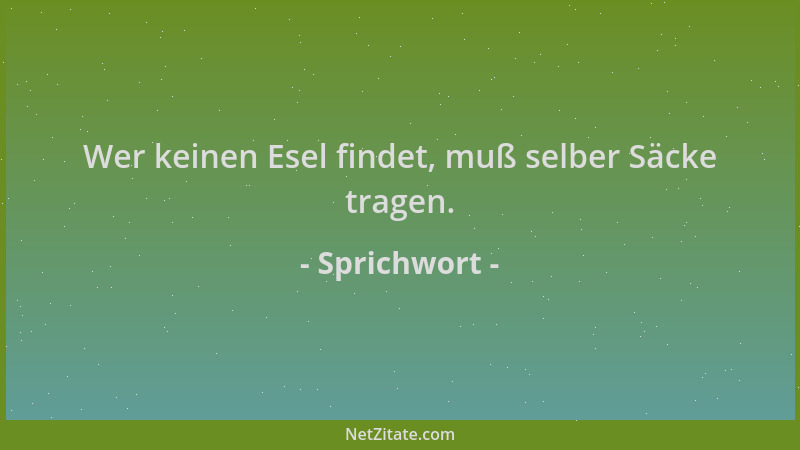Sprichwort - Wer keinen Esel findet, muß selber Säcke tragen....