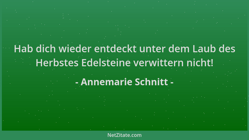 Annemarie Schnitt - Hab dich wieder entdeckt unter dem Laub des Herbstes Edelsteine verwittern nicht!...