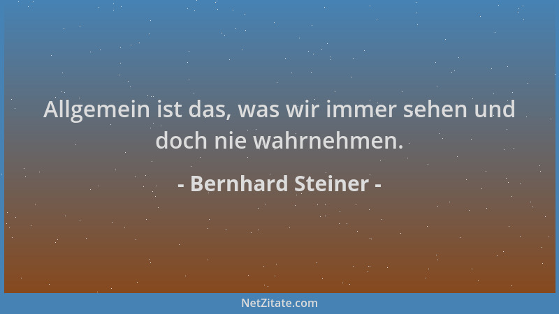 Bernhard Steiner - Allgemein ist das, was wir immer sehen und doch nie wahrnehmen....