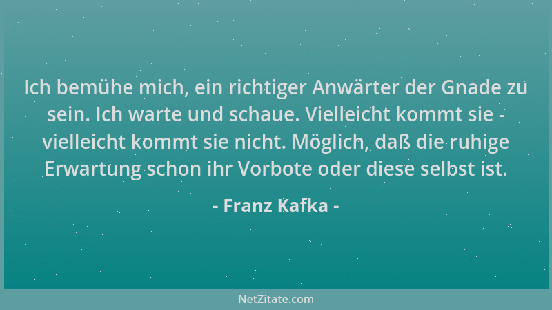 Franz Kafka - Ich bemühe mich, ein richtiger Anwärter der Gnade zu sein. Ich warte und schaue. Vielleicht kommt sie - viell...