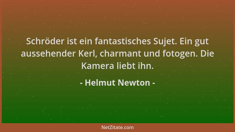 Helmut Newton - Schröder ist ein fantastisches Sujet. Ein gut aussehender Kerl, charmant und fotogen. Die Kamera liebt ihn....