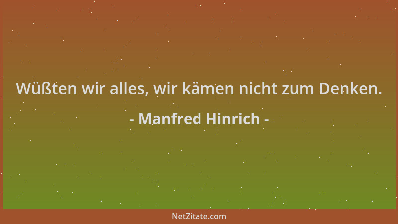 Manfred Hinrich - Wüßten wir alles, wir kämen nicht zum Denken....