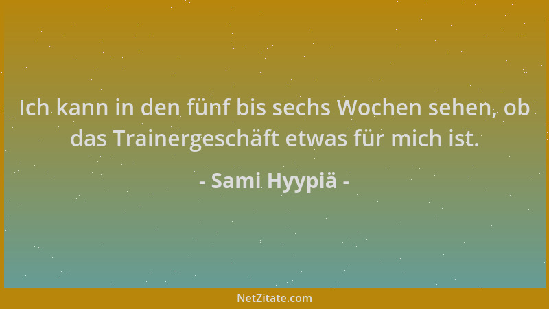 Sami Hyypiä - Ich kann in den fünf bis sechs Wochen sehen, ob das Trainergeschäft etwas für mich ist....