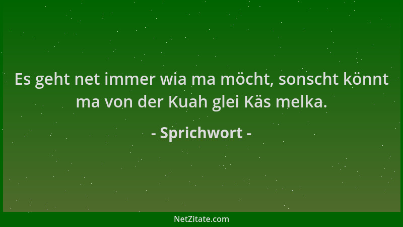 Sprichwort - Es geht net immer wia ma möcht, sonscht könnt ma von der Kuah glei Käs melka....