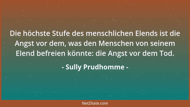 Sully Prudhomme - Die höchste Stufe des menschlichen Elends ist die Angst vor dem, was den Menschen von seinem Elend befrei...