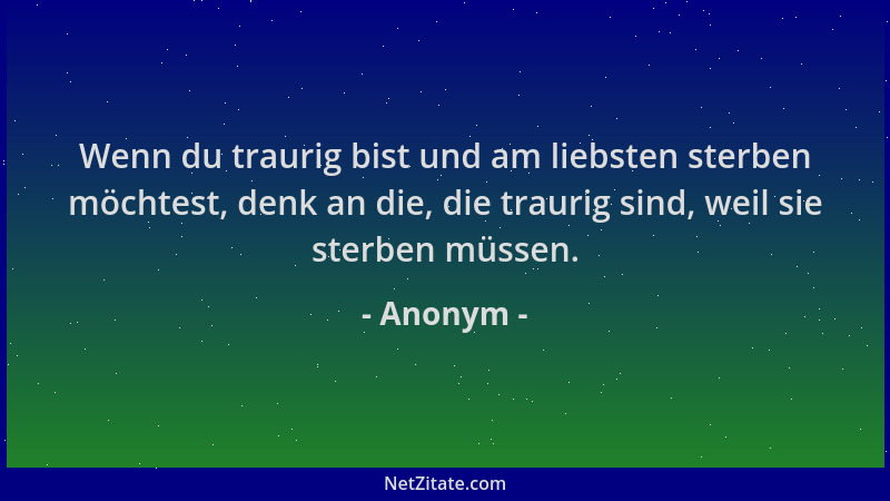 Anonym - Wenn du traurig bist und am liebsten sterben möchtest, denk an die, die traurig sind, weil sie sterben müssen....