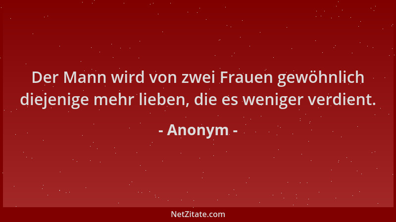 Anonym - Der Mann wird von zwei Frauen gewöhnlich diejenige mehr lieben, die es weniger verdient....