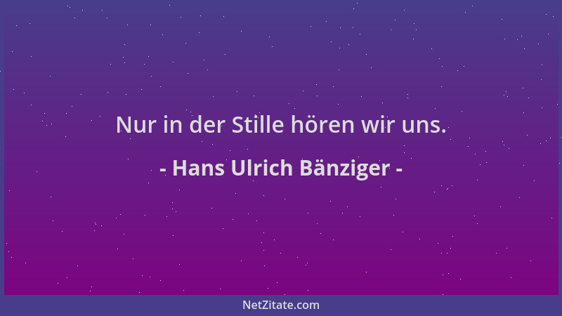 Hans Ulrich Bänziger - Nur in der Stille hören wir uns....