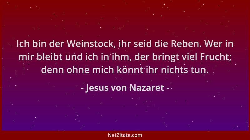 Jesus von Nazaret - Ich bin der Weinstock, ihr seid die Reben. Wer in mir bleibt und ich in ihm, der bringt viel Frucht; de...