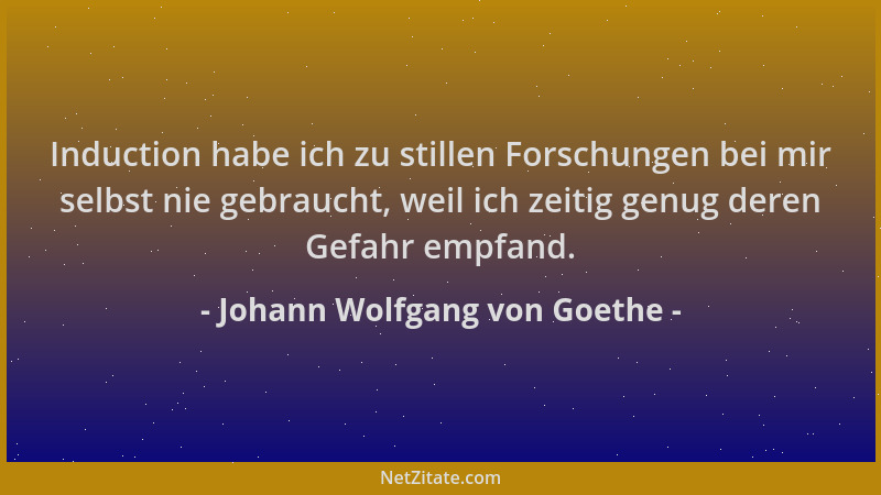 Johann Wolfgang von Goethe - Induction habe ich zu stillen Forschungen bei mir selbst nie gebraucht, weil ich zeitig genug...